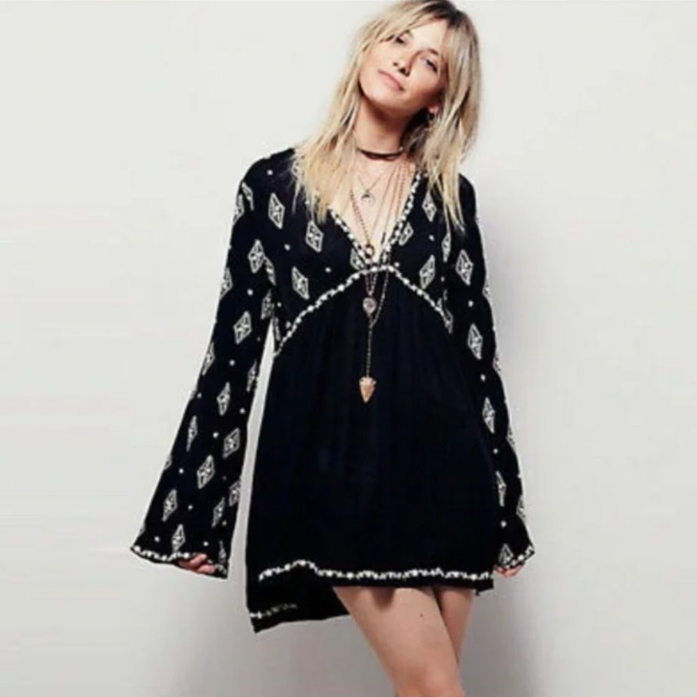 FREE PEOPLE EMBROIDERED TUNIC TOP